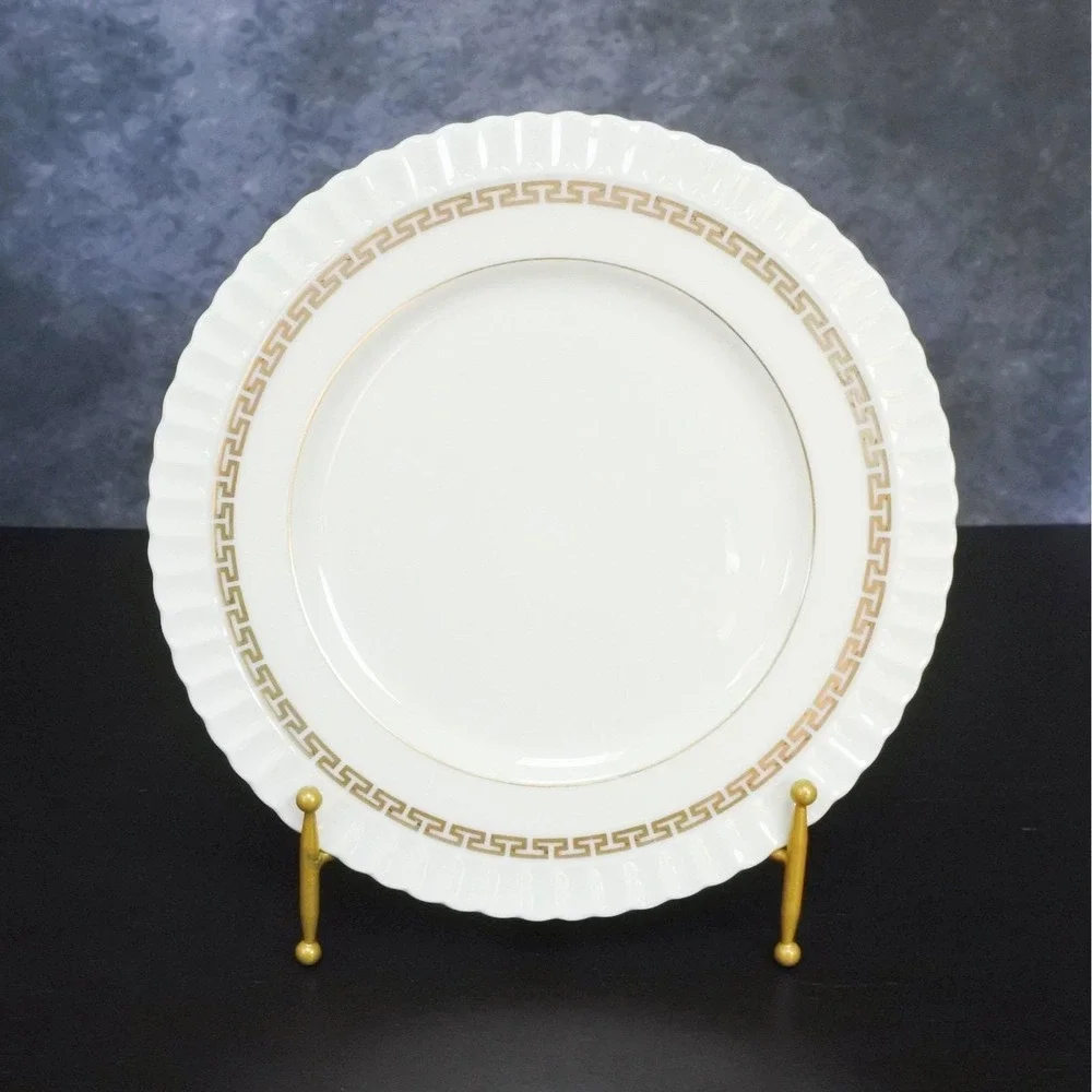 Vintage Lenox Mid Century Corinthian Gold Greek Key Ivory Salad Plate Set x 8